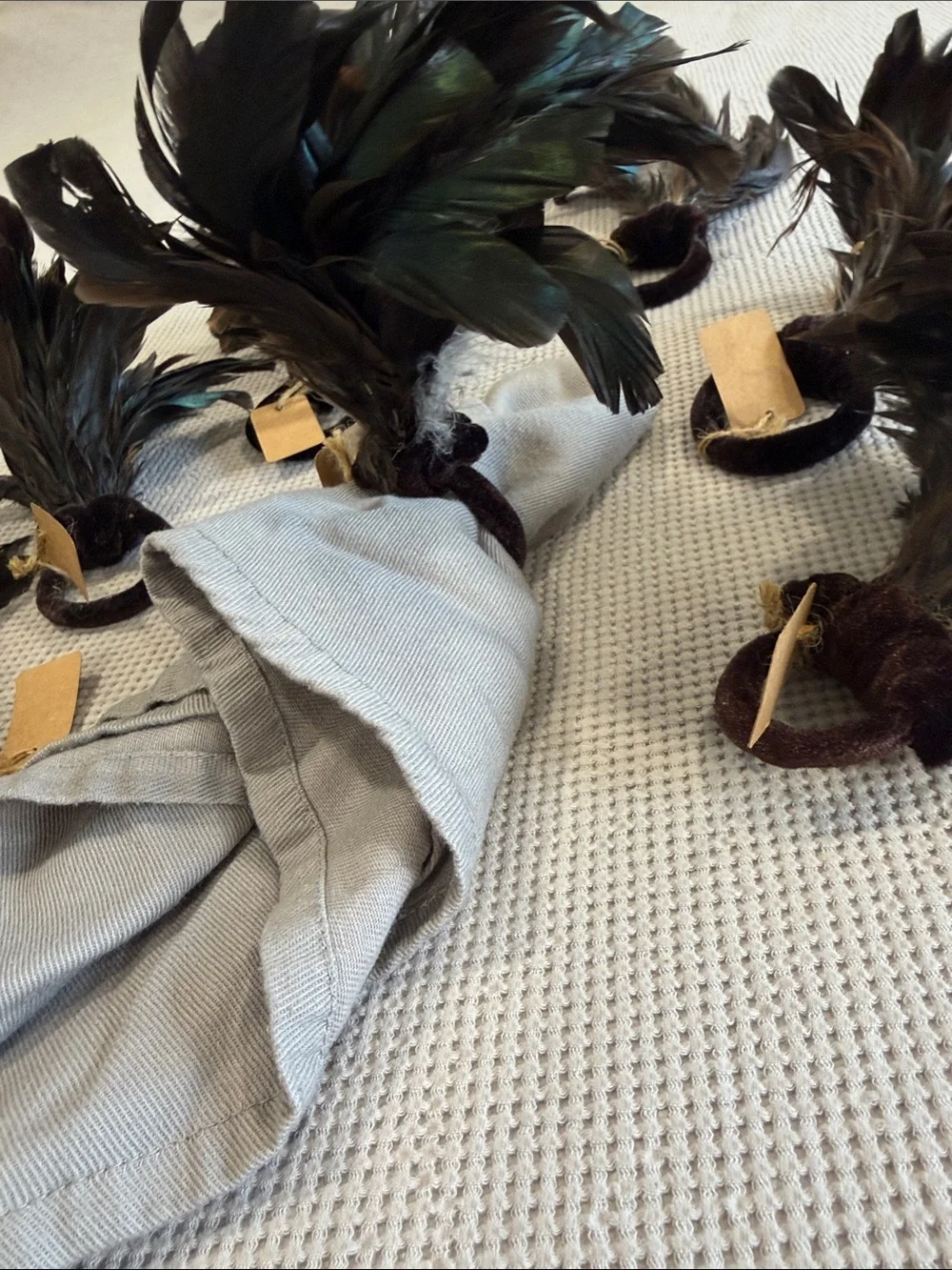 Pier 1 Dark Iridescent Feather Hair Ties - Green/Black Accents set of 8